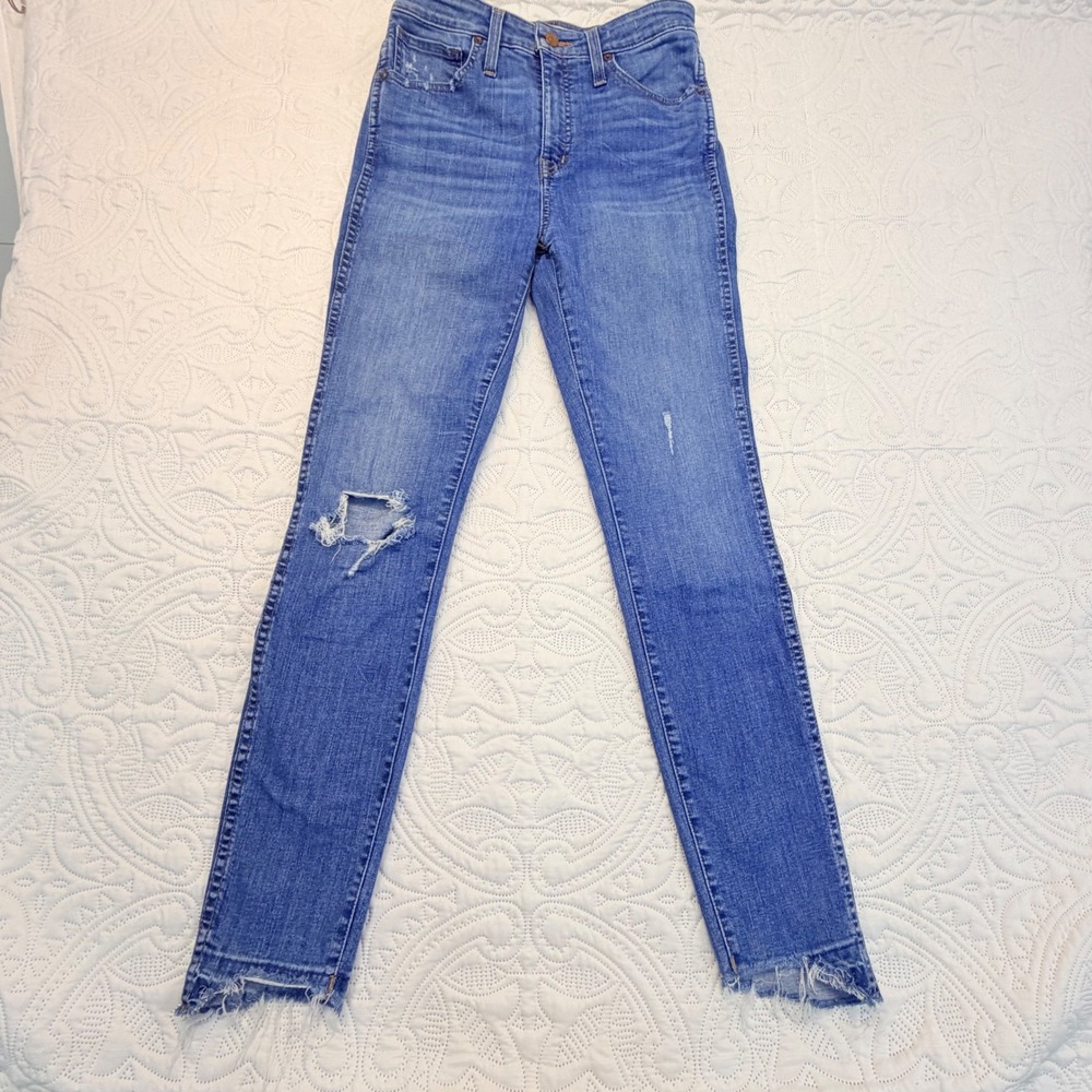 Madewell Curvy High-Rise Skinny Jeans Distressed Raw Step Hem Blue Size 27
